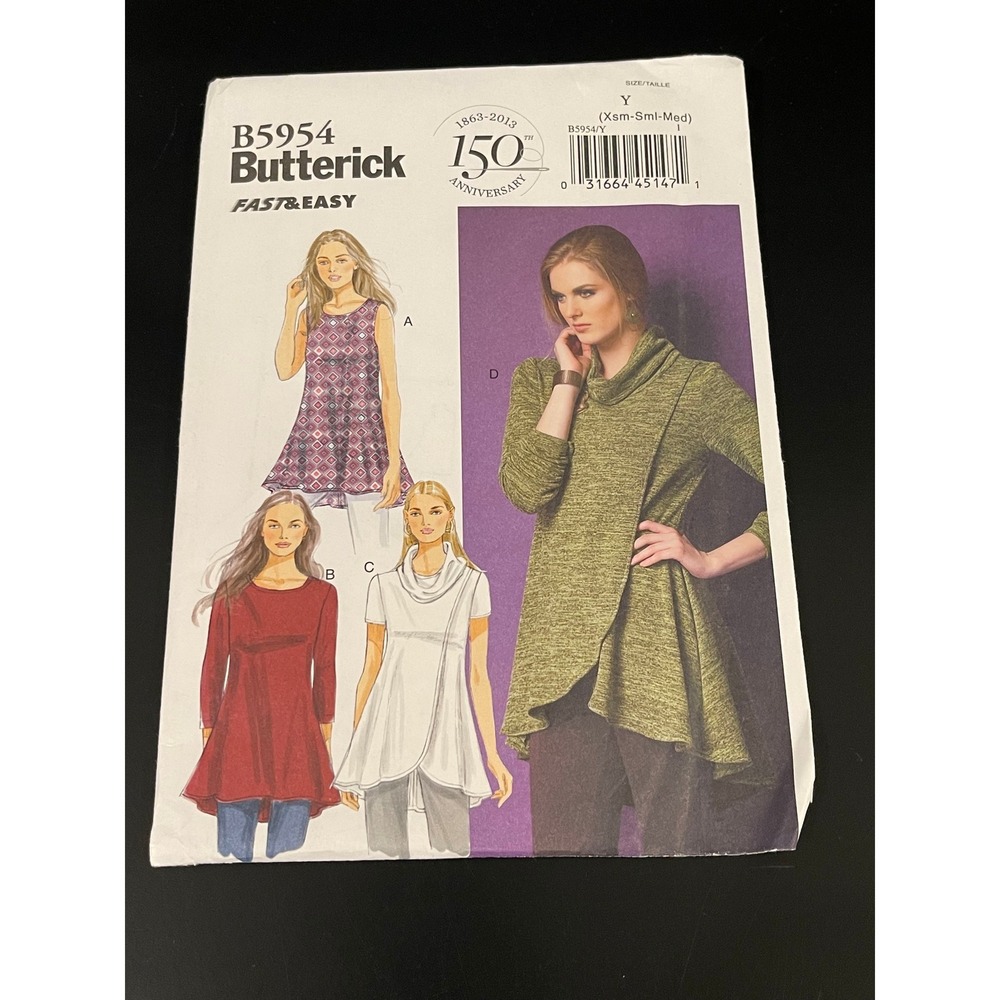 00216 - Butterick‎ B5954 Sewing Pattern Misses Tunic Fast & Easy XS-M